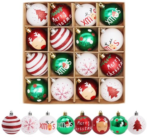 EDWINENE Weihnachtsbaumkugeln, 16 Stück, 6 cm Weihnachtsbaumkugel Dekoration, Kunststoff-Splitterfeste Weihnachtsbaumkugeln für die Weihnachtsbaumdekoration. (16PCS)