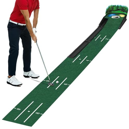 Putting Green Mat, Golf Putting Mat | Putting de golf cubierto Tech - Accesorios de golf con base de madera maciza para uso en interiores y exteriores de terciopelo con retorno automático de pelota pa