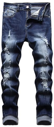 JENY-LUCK - Pantaloni da uomo slim fit, stretch, strappati, skinny, per uomo, con gamba dritta, moda comfort flex, jeans da designer, casual, per adolescenti, classici, regular fit, basic, in denim
