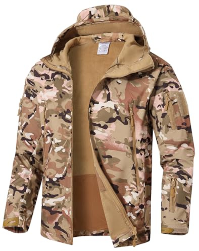 WINKEEY Chaqueta Softshell Hombre Invierno Senderismo al aire Libre Repelente al Agua Camo Chaqueta Táctica Forro Polar a Prueba de Viento Chaqueta de Caza Caliente para los Hombres,Camuflaje CP XL