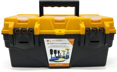 Ultrafashs Motorcycle Dirtbike Wash Kit - Premium Cleaning and Detailing Set for Mudguard, Rims and Paint. Includes Motorcycle Cleaner (560ML), Chain Clean (300Ml), Dry Lubricant (120ml)