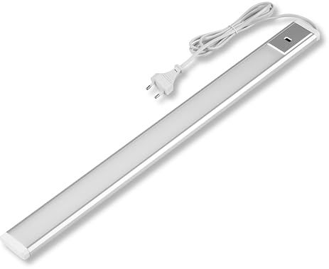 REV Lámpara LED para armario de cocina, 60 cm, 10 W, 800 lúmenes, 3000 K, iluminación de cocina plana con sensor, fácil montaje, color plateado