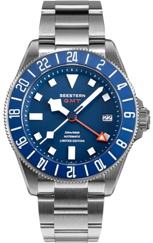 Titanium GMT S462.E Sportuhr, mechanisch, wasserdicht, 200 m, blau, Sportlich