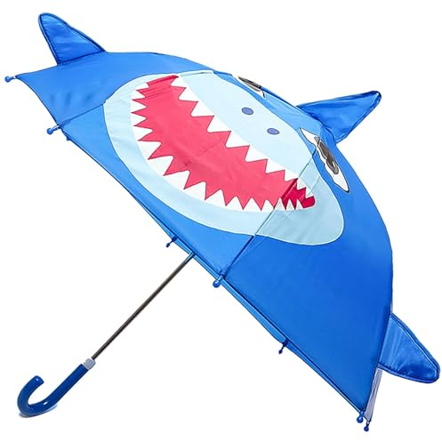 A2Z 4 Kids 3D Character Umbrella Unicorn | Dinosaur | Shark | Bee | Childrens Lightweight Stick Brolly Manual Open Close 45 cm 8 Panel Waterproof Canopy Plastic J Handle 190T Taslon