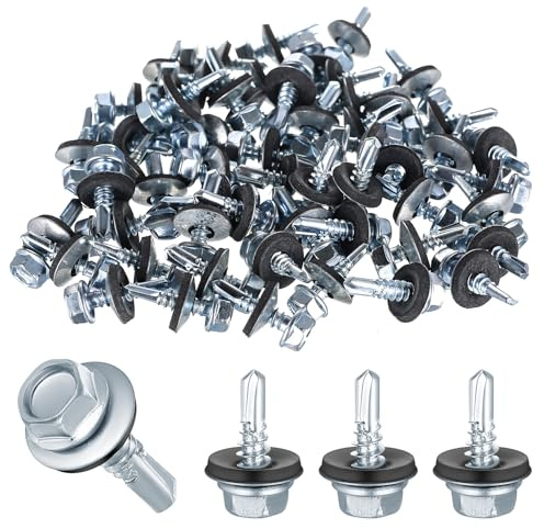 XxinXrong 200 viti autofilettanti per lamiera trapezoidale, viti autofilettanti esagonali con guarnizione, 4,8 x 16 mm, viti con disco di tenuta, viti con rondella di tenuta