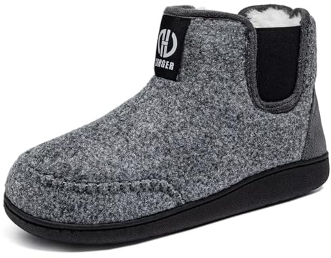 GURGER Hausschuhe Herren Plüsch Gefüttert Hüttenschuhe Winter Warm Hausstiefel Geschlossen Filzpantoffeln Filz Pantoffeln für Zuhause, Grau Größe 42 43