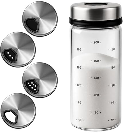 Salt Shaker, Adjustable Rotating Lid Salt and Pepper Shakers, 5.5cm×5.5cm×14cm, 200ml Spice Dispenser for Kitchen and Outdoor Use, Seasoning Shaker with Precise Control