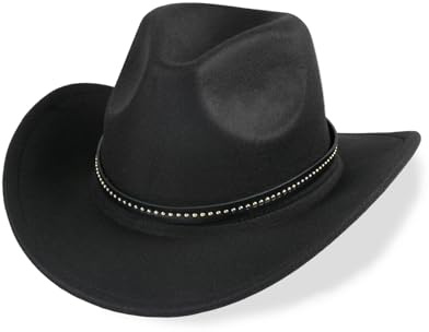 Cowboyhut für Damen und Herren, Klassischer Western-Cowboyhut, Breite Krempe, Schwarz