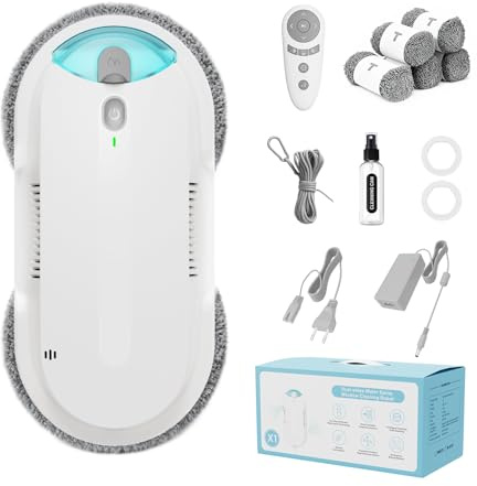 HIXZAP Robot Lavavetri,doppia elica4800-6400pa Robot Lavavetri Automatico con Doppio Getto D'acqua,3 Modalità di Pulizia,Rilevamento Intelligente dei Bordi,Telecomandoe 10 Panni