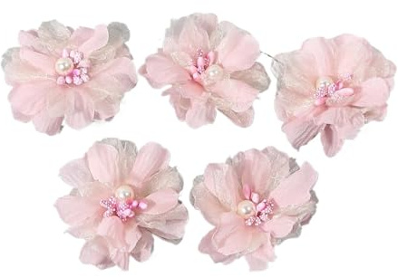 LOVSSU tygblommor 2/5 stycken chiffong konstgjorda blommor garn falsk för heminredning bröllop dekoration gör-det-själv brud hårkläder krans tillbehör (ljusrosa, 2 st)