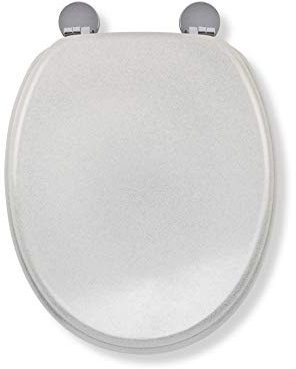 Croydex Flexi-Fix White Quartz Toilet Seat - Adjustable Hinges with Top & Bottom Fixings Included and Rust & Stain Free Chrome Hinge Covers, Antibacterial Treated Surface (White Glitter)