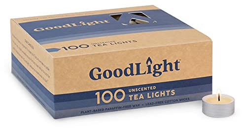 GoodLight Unscented Vegan and Paraffin-Free Tea Light Candles (100 Candles)
