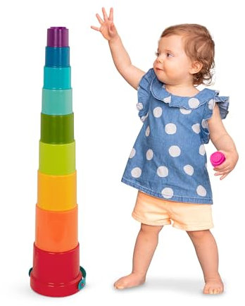 Battat 10 hinkar och stapelkoppar - stapeltorn, sandleksak, badleksak, vattenleksak, motorikleksak - babyleksak från 18 månader