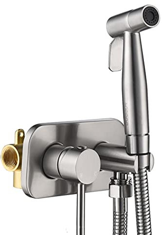 Spruzzatore per Bidet Tenuto in Mano Acqua Calda e Fredda Regolabile Doccetta per Bidet Ottone Spruzzatore per Pannolini di Stoffa Montaggio a Parete Nascosto Bagno ​Bidet Rubinetto Spray,Brushed