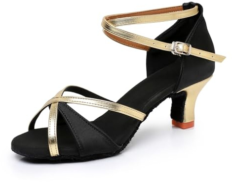 Rosefinch Chaussures de Danse Latine pour Femmes Salle de Danse Professionnelle Salsa Chacha exécute des Chaussures de Danse Noir 5cm Talon 39EU