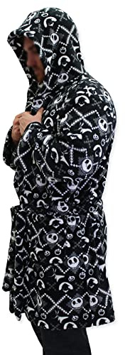 The Nightmare Before Christmas Jack Skellington - Accappatoio in pile con cappuccio, per adulti, nero, Small-Medium