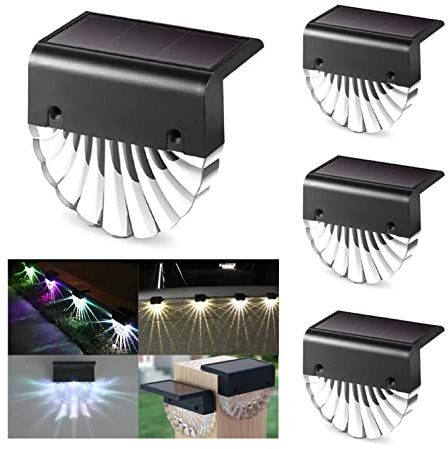 OneUan- 4x Luz Solar Exterior Concha RGB Acrilico de Led Aplique Solar para Jardín, Valla, Patio y Escalones, Impermeable IP65, Blanco Cálido + Color RGB, 10 Lm, Iluminación de caminos, fachadas.