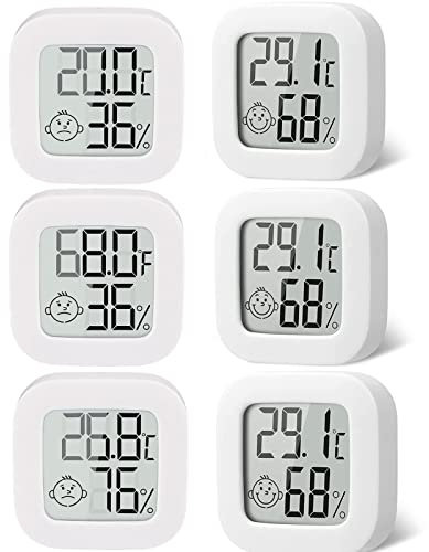 Funmo 6pcs Mini Thermomètre Hygromètre-Digital Thermo HygromèTre Fonction ℃ / ℉ ,Moniteur Température Termometre Maison -50 ~ 70 ℃, 10% 99% RH Convient pour Maison, Bureau (batterie incluse), blanche