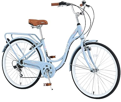ZUKKA 26 Inch Lady’s Cruiser Bike 7 Speed Shifter Driven Adult City Hybird Bike Low-Step Steel Frame Commuter Bike for Women, Men, Multiple Colors