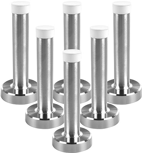 Door Stop - Chrome Door Stopper Heavy Duty Door Stoppers for Skirtings Wall Mounted Doorstops Stainless Steel Door Stops Indoors Self Adhesive Doorstop with White Rubber, 6 Pack