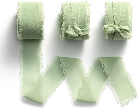 MORSUNBELA Schleifenband Grün 2,5cm x 6,4 m Band Eukalyptus Grün Geschenkband Hochzeit Chiffonband Salbeigrün