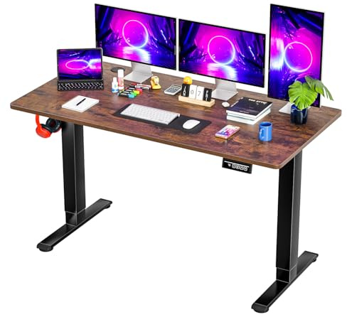 PayLessHere 55 Inch Electric Standing Desk Sit Stand up Desk Home Office Desk with Large Space Headphone Holder 2 Memory Function for Home,Office,Meeting Room (Brown)