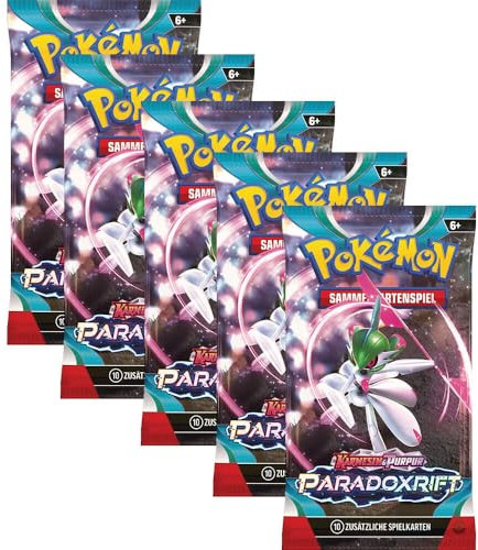 kompatibel für Pokemon Karmesin & Purpur Paradoxrift 5 Booster Packs - Deutsch NEU & OVP - inklusive Arkero-G 50 Standard Soft Sleeves