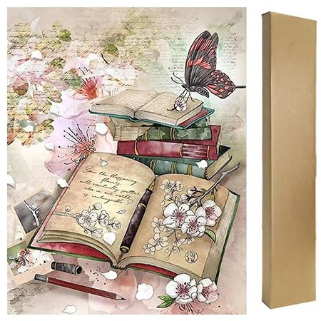 DCIDBEI Med förpackning box Diamond Painting vuxen vintage 40 x 50 cm anteckningsbok fjäril bok diamant målning körsbärsblommor fyrkantiga stenar anteckningsbok fjäril bok