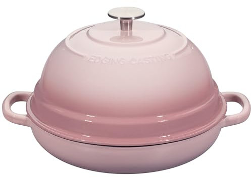 EDGING CASTING Enameled Cast Iron Dutch Oven Pot with Lid, Round Bread Oven for Homemade Sourdough Bread Baking, 6 Quart, Pink