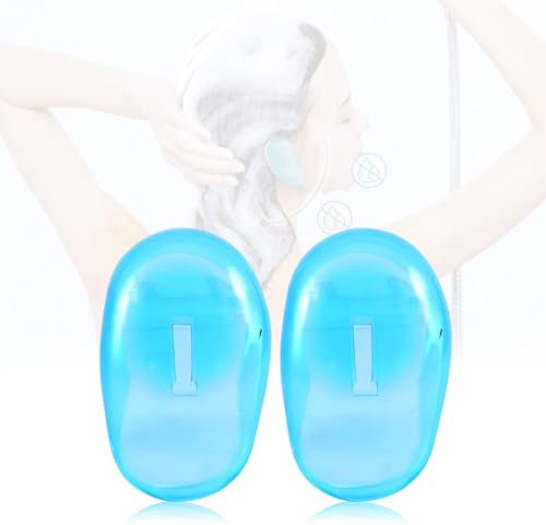 LYQNIHOB orejeras de silicona reutilizables, Set de 2 Fundas para Oídos, Orejeras de Peluquería, Tapas en Azul, Protección para Tinte y Color de Cabello con Silicona Suave y Cómoda, azul transparente