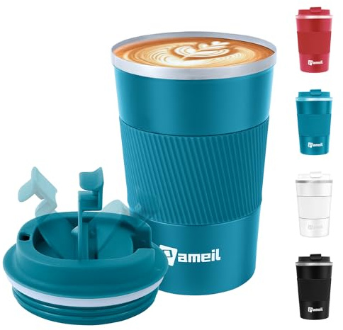 Pameil Termosmugg – Kaffemugg to go, resemugg i rostfritt stål, vakuum läckagesäker resemugg med lock, bilmugg, dubbelväggig isolerad för vatten och te, kaffe-to-go-mugg