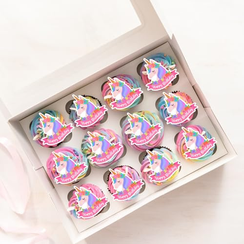Unicorn Happy Birthday Cupcake Topper, 22 x PRECUT