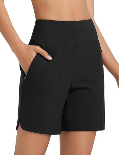 baleaf Short de Bain Femme, UV UPF50+ Maillot Culotte Bikini Taille Haute avec Poches Femme Respirable 17.8CM Noir L