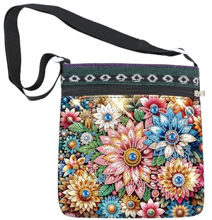 SHEGZHUC Diamond Painting - Borsa per pittura con diamanti, borsa in tessuto, per cosmetici, per ragazze, donne, set fai da te, regalo con fiori e mandala