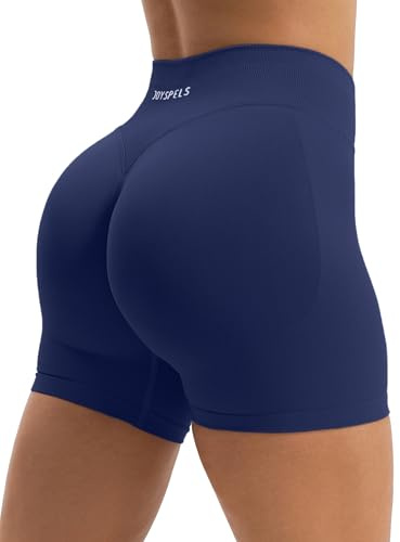 JOYSPELS Seamless Gym Shorts for Women Scrunch Bums Ruched Booty Activewear Running Yoga Workout Sports Cycling Shorts Womens UK Navy Blue S