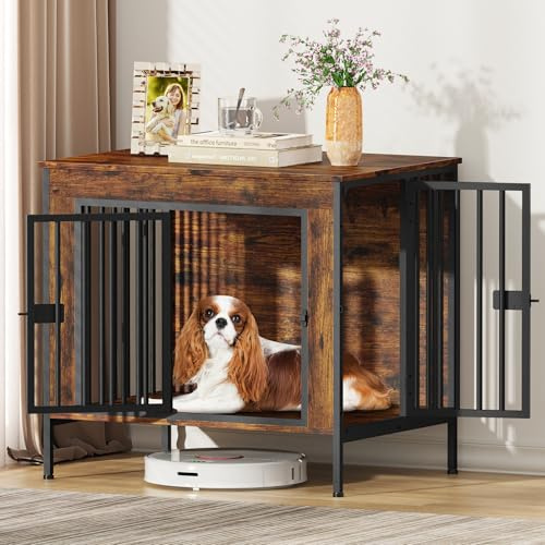 EasyCom 28.15 Dog Crate Furniture for 1 or 2 Dogs, Brown