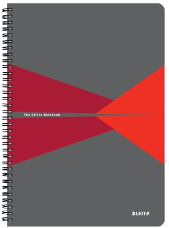 Leitz Office College Pad - A4 Squared Notebook with PP Cover, Spiral Binding, 360 Degree Opening, 180 Pages / 90 Sheets of FSC-Certified Paper (80 g/m²), For Office & School, Red, 44951025