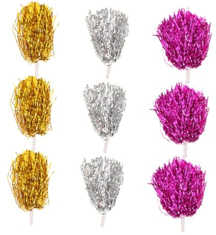 ibasenice 9pièces Pompons Pour Cheerleading Métalliques Réutilisables Avec Poignée Lisse Pour Danse Équipe Sports Événements Fêtes