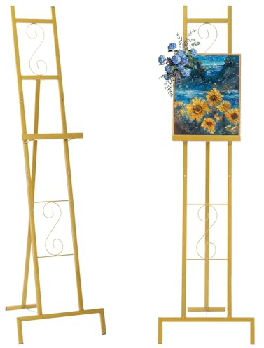 ABQ 2er Pack Staffelei, höhenverstellbar für Willkommensschild Hochzeit, freistehende Staffeleien Bilderständer Easel für Malerei, Poster, Bilderrahmen & Kunstwerke, Gold