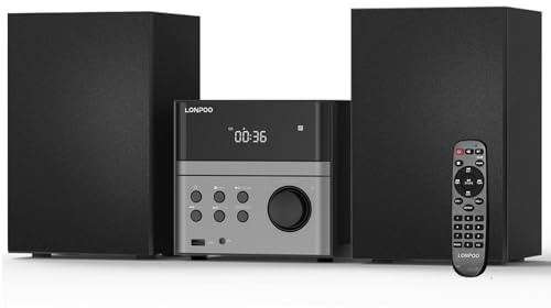Compact Micro Hi-Fi Stereo System with CD Player, Bluetooth, FM Radio, USB Playback, Aux-Input & Earphone Output, 30W Stereo Sound, Remote Control