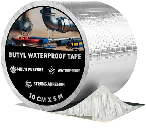Butyl Tape Waterproof for Leaks, Roof Sealant Tape for Leak Repair, Patch and Seal Tape for Roof, Window, Glass, Silicon and Pipe Sealing, Aluminium Foil Tape, Silver, 100 MM X 5 M