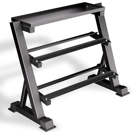 CHICAURA Heavy Duty 3 Tier Dumbbell Rack Stand, 1200LBS Weight Rack for Home Gym, Dumbbell and Kettlebell Storage with Adjustable Width, Stand Only
