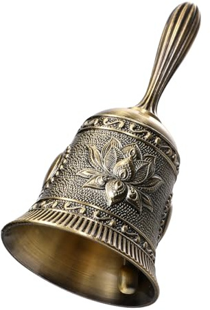 Superlaute Handglocke Messing Hand Glocke mit Lotus-Motiv Poliert Tischglocke Vintage Stil für Hochzeit Unterricht Abendessen Meditation Schule Weihnachten