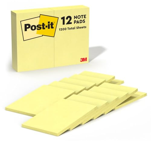 Post-it Notes 659YW Original Pads in Canary Yellow, 4 x 6, 100-Sheet (Pack of 12)