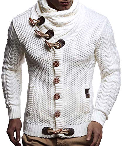 Leif Nelson Men Cardigan Jacket Shawl Collar LN-4195 White Large