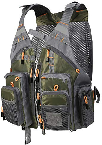 PELLOR Gilet de Pêche Taille réglable Multi Poches Veste sans Manches Maille Photographe Chasse pour Hommes Femmes (Vert)