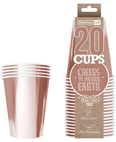 Pack de x20 Original Pink Gold Cups Officiels | Gobelets Américains 53cl Roses Dorés en Carton | Beer Pong Qualité Premium | Verres Recyclables Ultra Résistants | House Party | OriginalCup