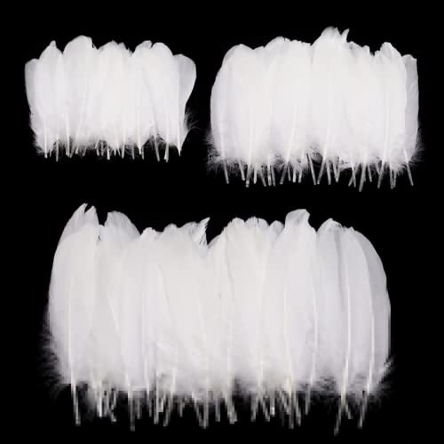 Feather for Crafts, 250 Pcs White Feathers Natural Goose Feathers for DIY Dream Catchers/Earrings/Wedding Party Decorations (3 Sizes)
