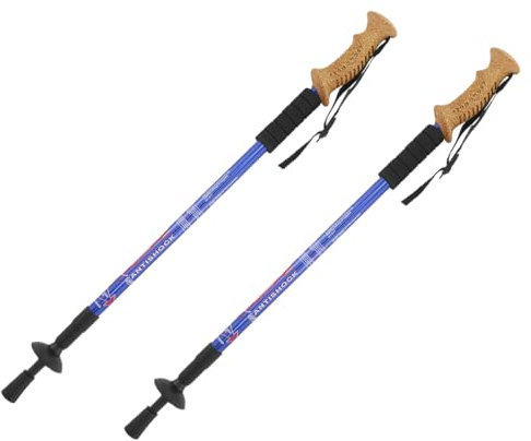 MidGard Nordic Walking Stock Teleskop Antischock Wanderstöcke aus Aluminiumlegierung mit Korkgriff & Dämpfung verstellbar in der Länge 65-135 cm Blau 2 STK.