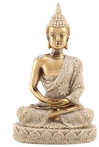 Meditation Buddha Figuren 11 x 7 x 4 cm Kleine Zen Zang Sandstein Schnitzen Sitzen Buddha Harz Buddhismus Skulptur Klein Tischdeko Wohnzimmer Deko Buddah Statue, Gold